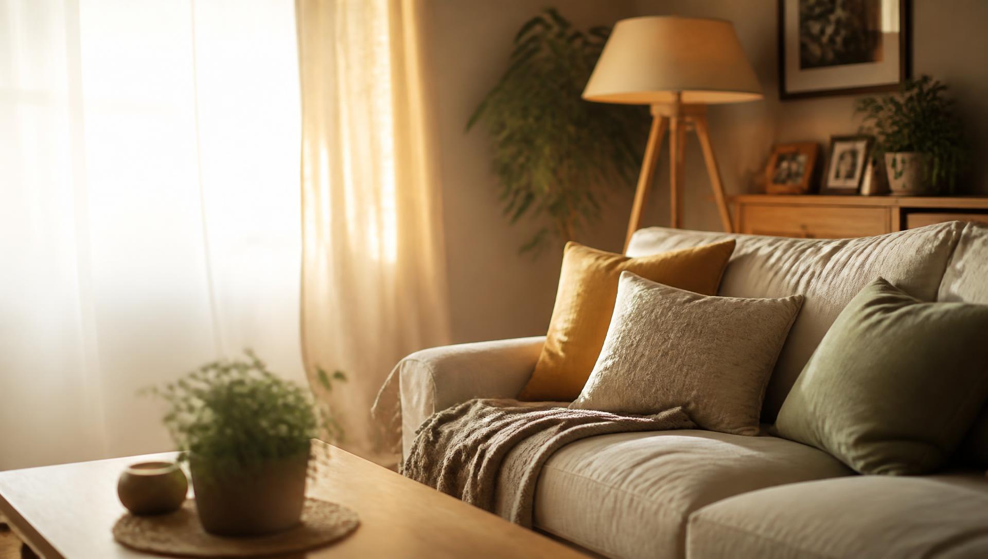 Warm family living room in soft golden afternoon light